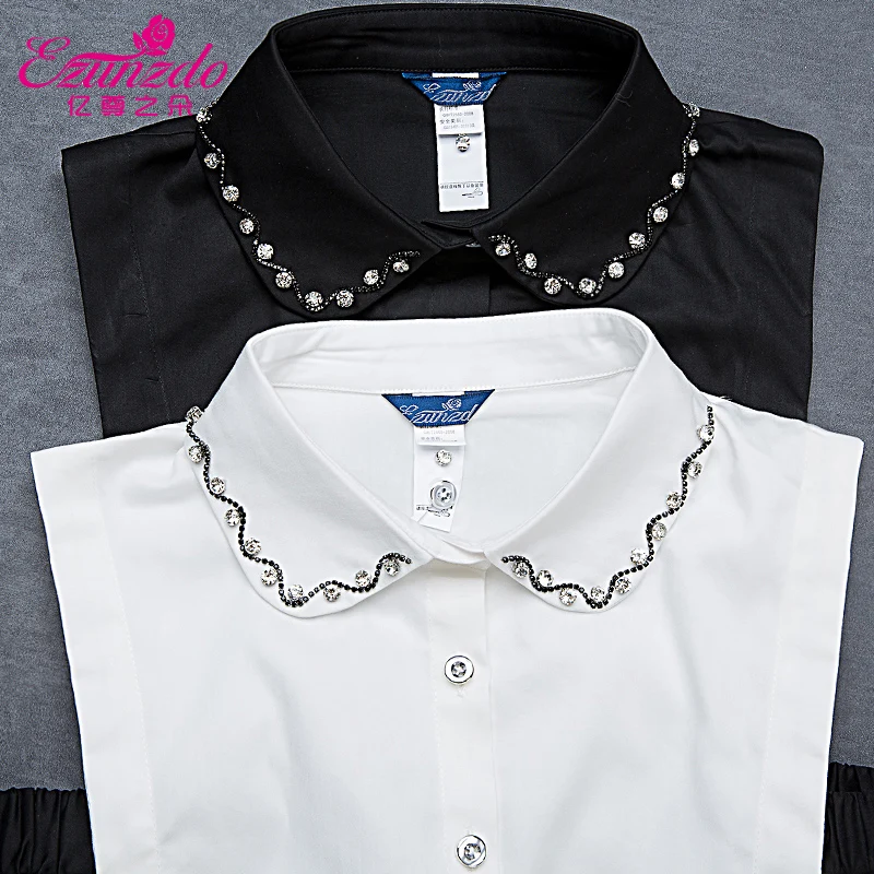 YIZUNZHIDUO Korean Fashion Shirt Sweater Fake Collar Black&White Pearl Crystal Decoration False