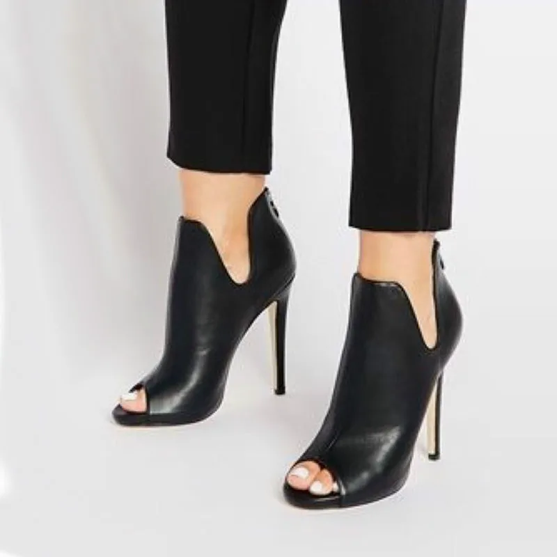

New Design Women Chelsea Boots Black Open Toe High Heels Shoes Spring Autumn Woman Ankle Boots H-255