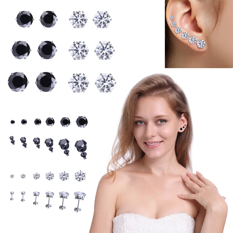 6 Pairs/Set Women Stud Earrings Crystal Alloy Zircon Mixed Size Lady