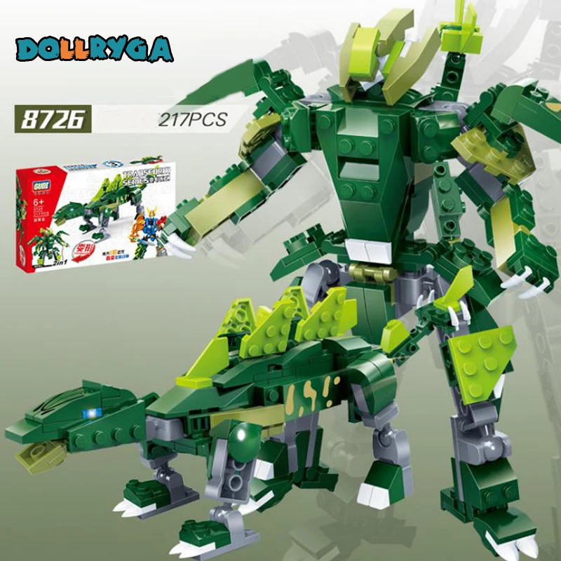 DOLLRYGA 201pcs Robot Deformation Dinosaur Figures Building Blocks 8728 Building Block Toys For Boys Compatible legoing Kid Gift