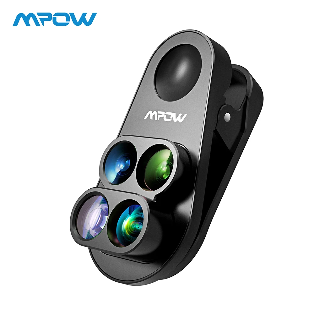 

Mpow 4-in-1 HD Camera Dual&Single Phone Lens 0.65X Wide Angle + 10X Macro Lens +160 Degree Fisheye Lens For iphone 8 7 6 6S