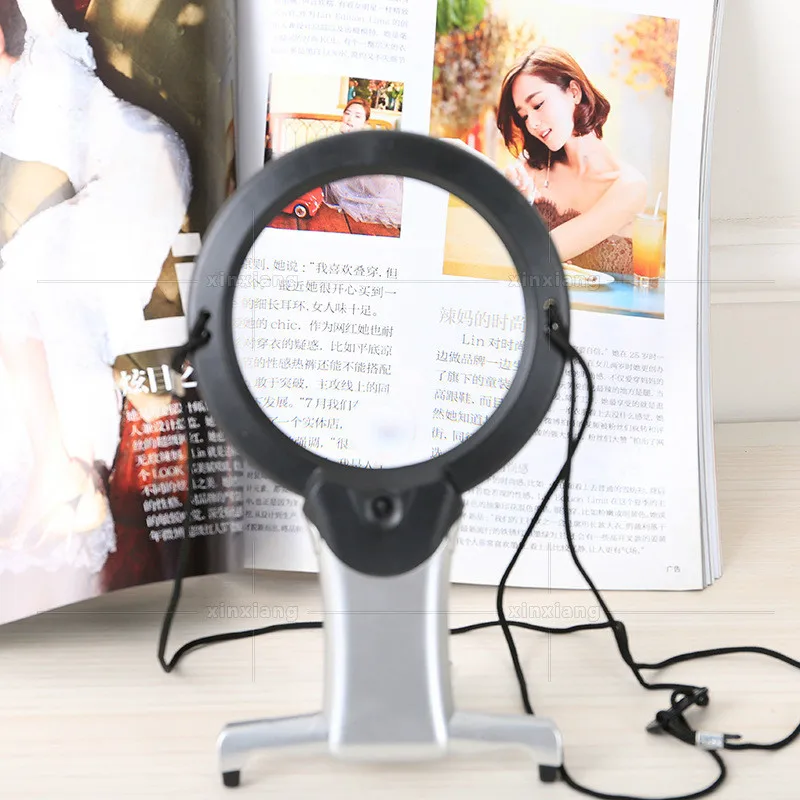 Magnifier Loupe 2X 6X Optical Lens Desktop Magnifying Glass With LED