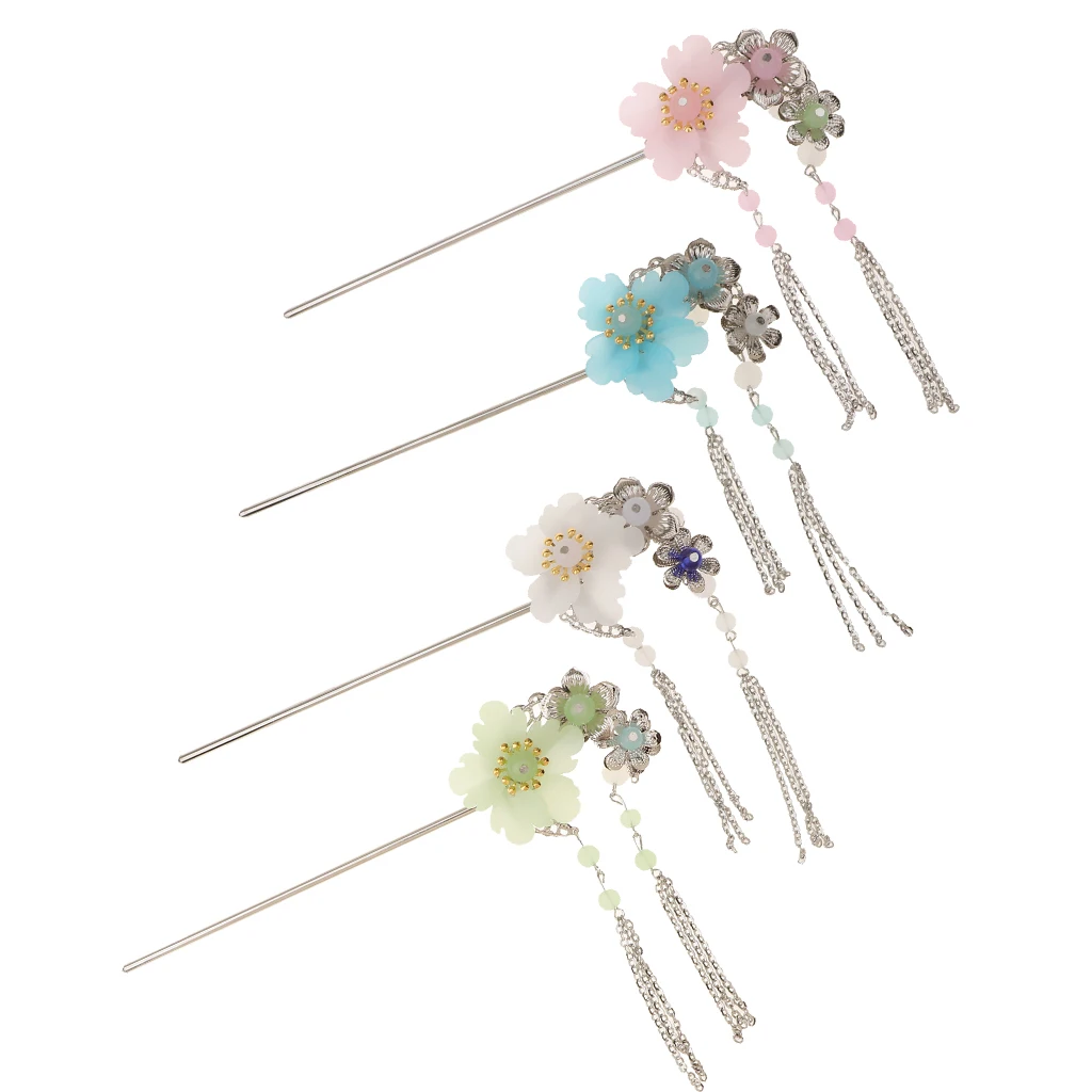 

MagiDeal Vintage Flower Ancient Chinese Hair Stick Pin Tassel Beads for Cosplay