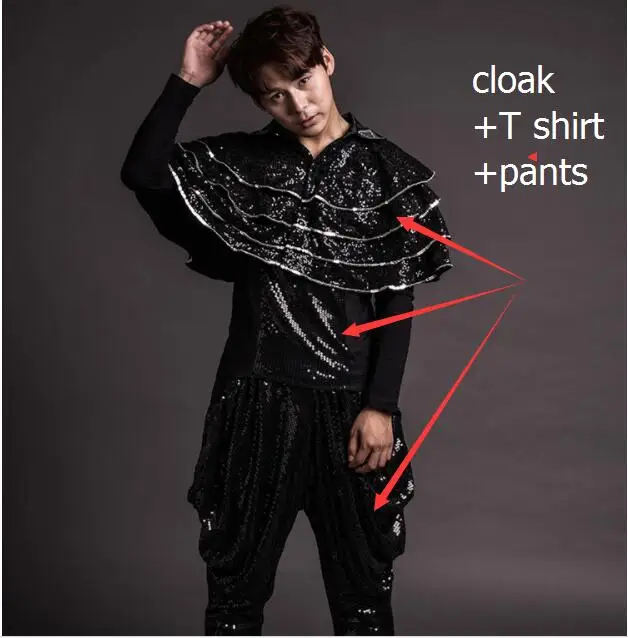Hip Hop JAZZ dance male suit DS costumes silver black shining sequins