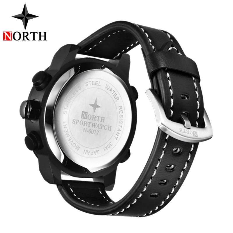 NORTH мужские модные спортивные часы мужские кварцевые аналоговые часы с датой мужские кожаные военные водонепроницаемые часы Relogio Masculino
