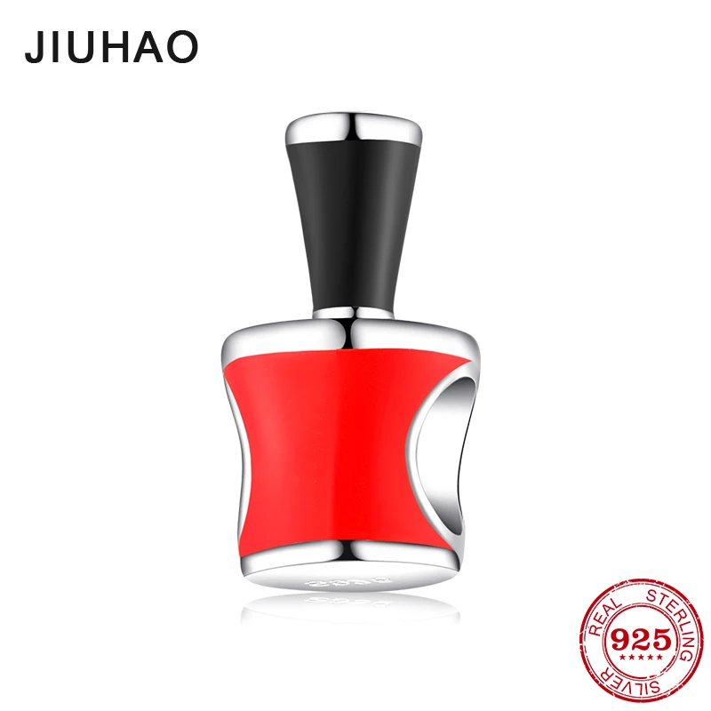 

New 925 Sterling Silver creative Nail polish bottle red enamel fine beads Fit Original Pandora Charm Bracelet Jewelry making