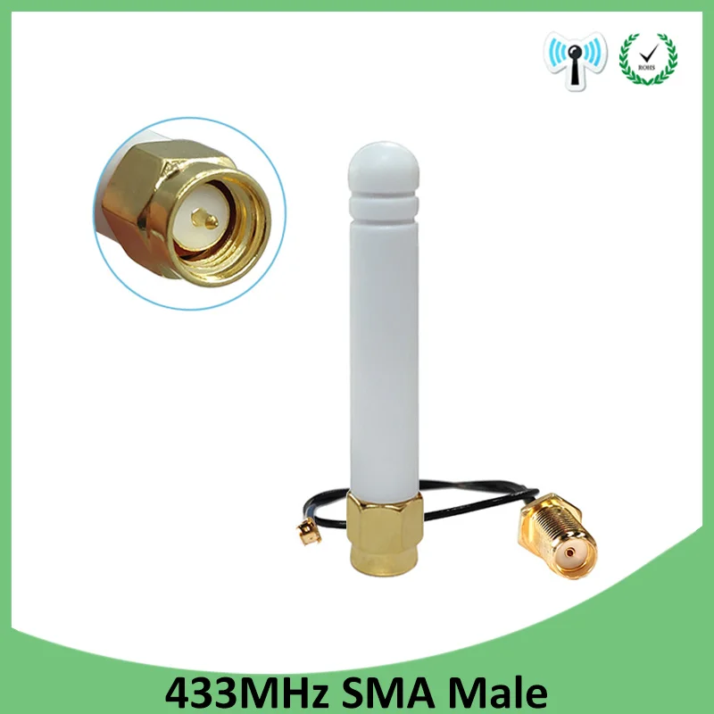

20pcs 433MHz Antenna 2.5dbi SMA Male Connector 433 MHz antena Small size rubber antenne Lorawan +21cm RP-SMA/u.FL Pigtail Cable