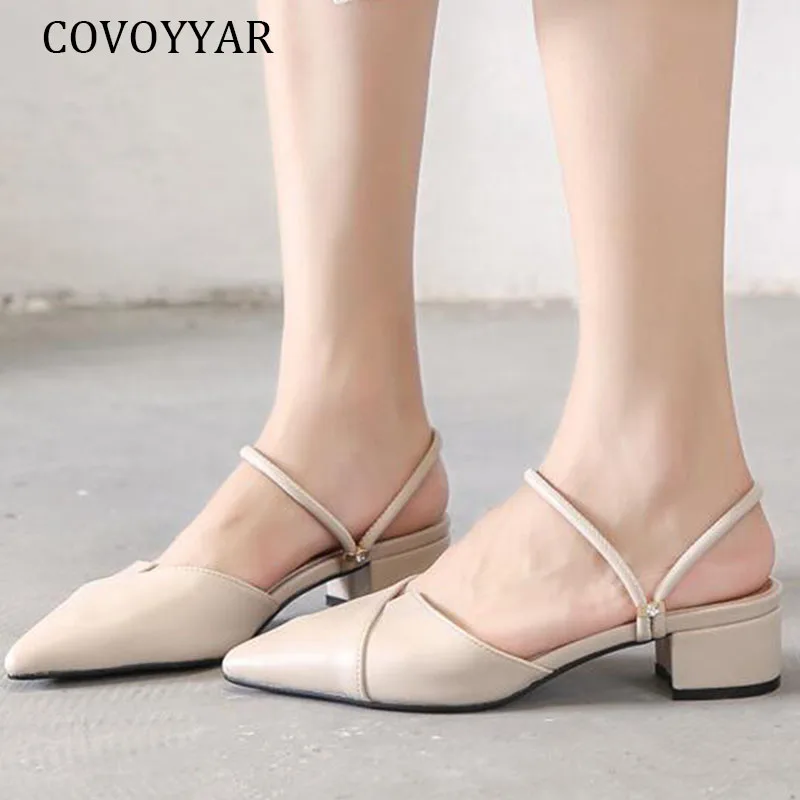 

COVOYYAR Summer Women Slippers Slides Pointed Toe Shoes Woman Sandals Square Heel Ladies Mules Wedges Outside Dual Use WSL102