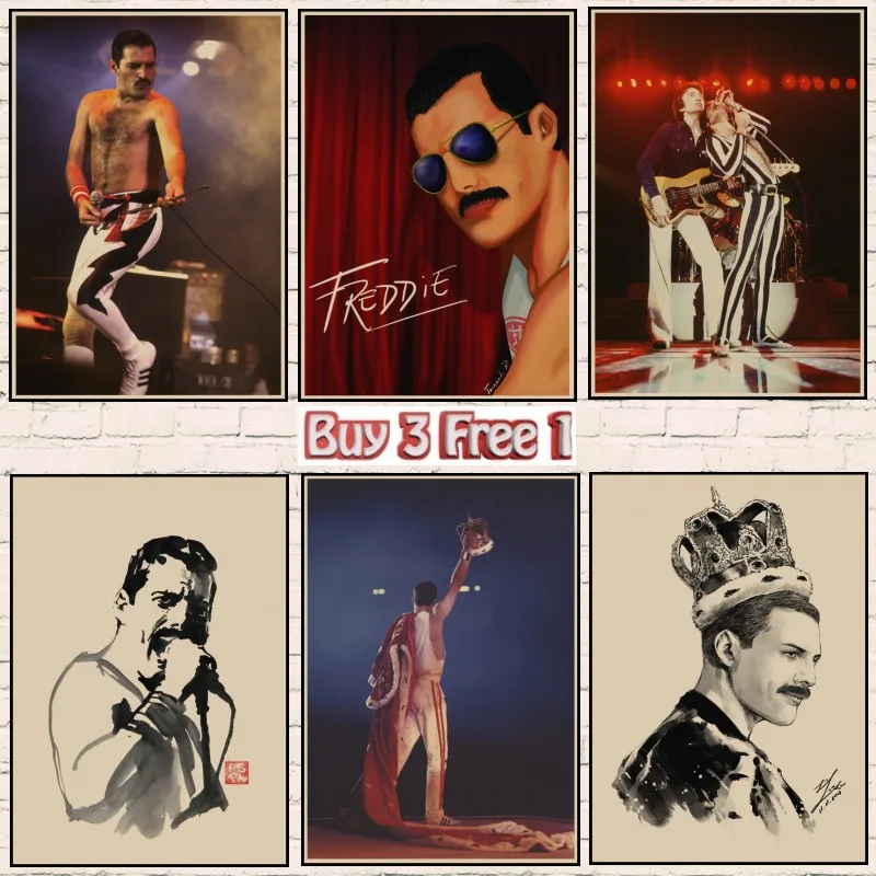 

Queen retro Poster Freddie Mercury Singer Art Poster Home Wall Decor Painting Kraft Paper Poster wall sticker room decoration A3
