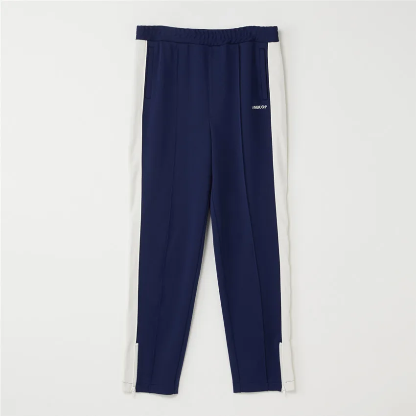 

Navy Blue Ambush Waves Track Pants 19SS Men Summer Spring AMBUSH Letter Embroidery Pants Zipper Elastic Band Ambush