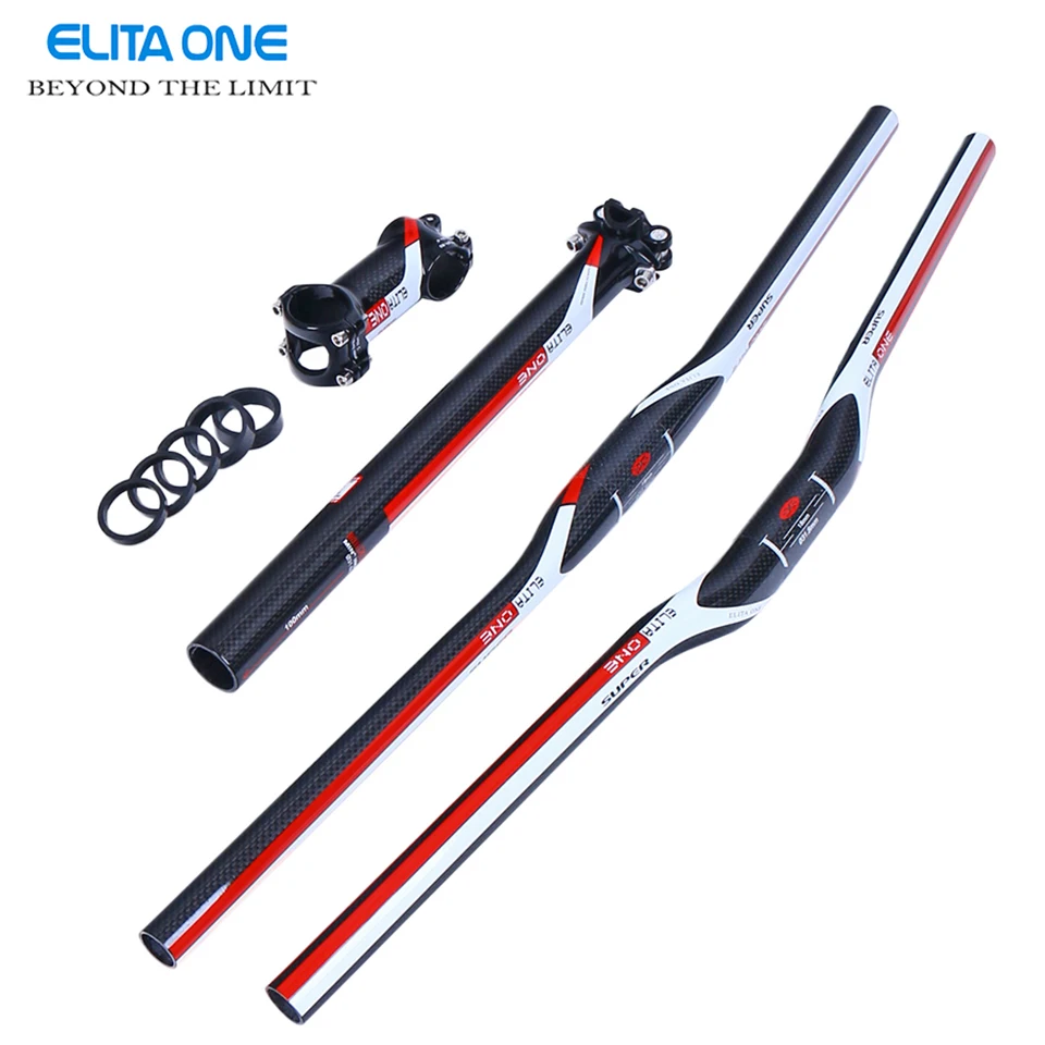 

ELITAONE 2016 Carbon Fiber MTB Bicycle Parts Set Carbon Flat or Riser Handlebar + Stem+ seatpost 3k gloss red