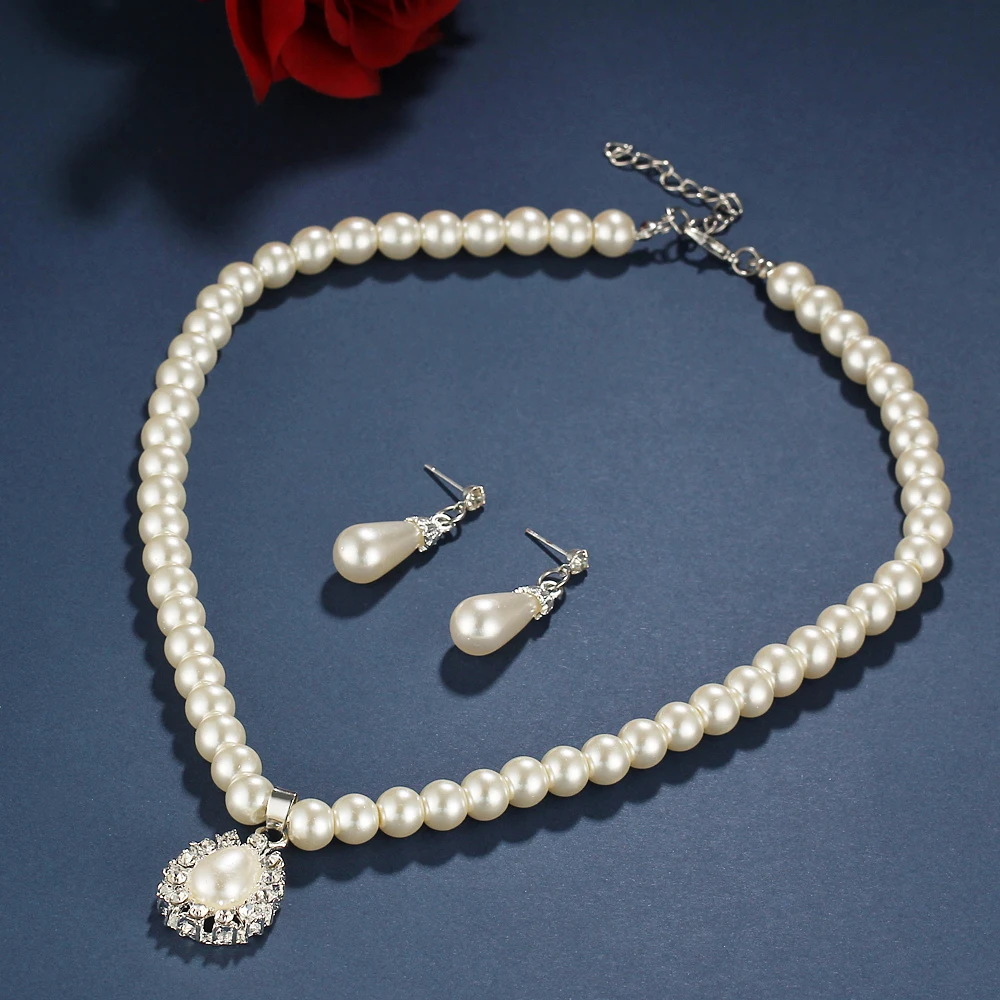 Vintage Water Drop Earrings Bridal Jewelry Set For Women African Beads Simulated Pearl Wedding Jewelry Set Bijoux Necklace 2018