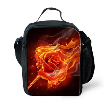 

THIKIN Flames Rose Print Keep Warm Lunch Bags for Women Cool Girls Waterproof Insulated School Lunch Box for Children Wholesale