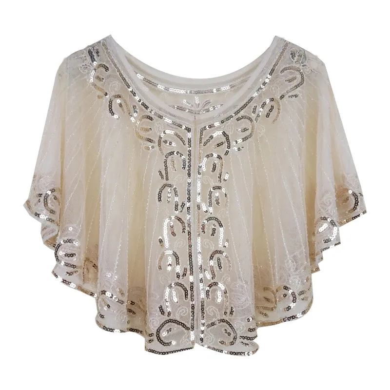 Beige Capelet Винтажная черная сетка 1920s& золотые блестки из бисера Уникальный Хлопушка капель - Цвет: Beige Capelet