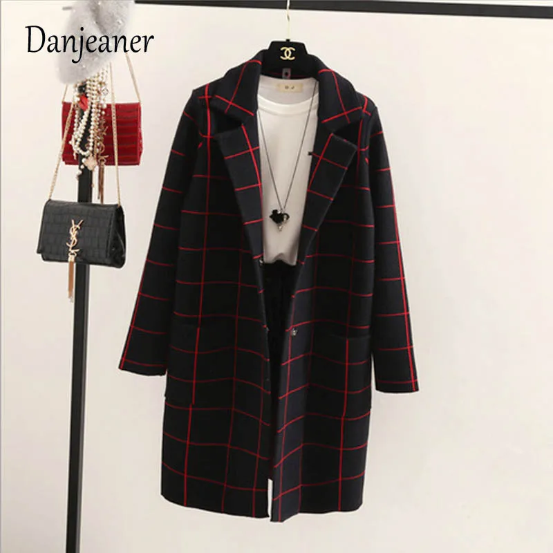 Danjeaner primavera otoño mujeres lana Trench coreano moda larga lana abrigo solo Breasted Delgado mujer Otoño Invierno lana abrigos - 4