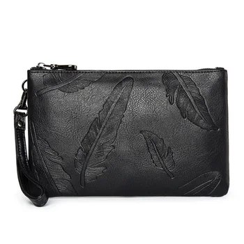

New Luxury Brand Men Classic Wallet Long Clutch Feather Handy Bag Male Business Leather Purse Large Capacity Men's Clutch Wallet
