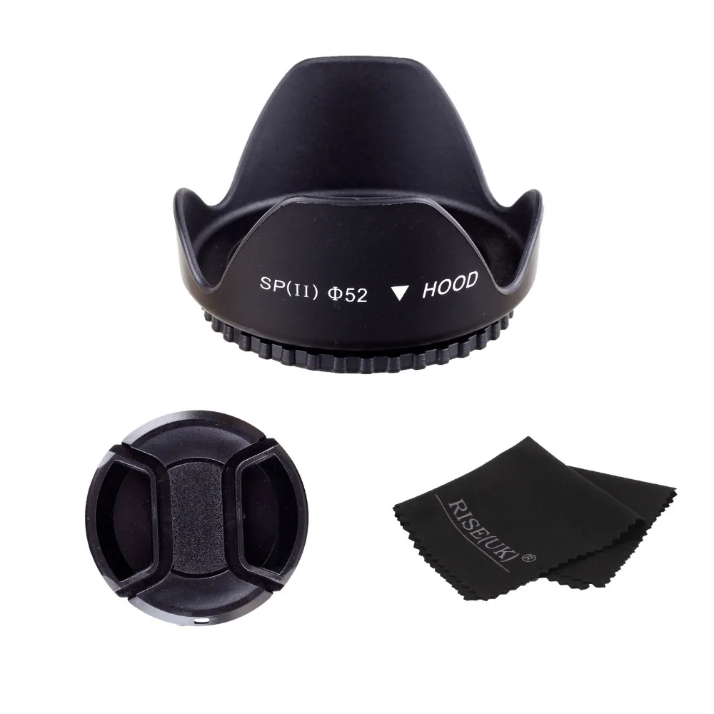 52MM flower lens hood+snap on front lens cap+black cloth for canon