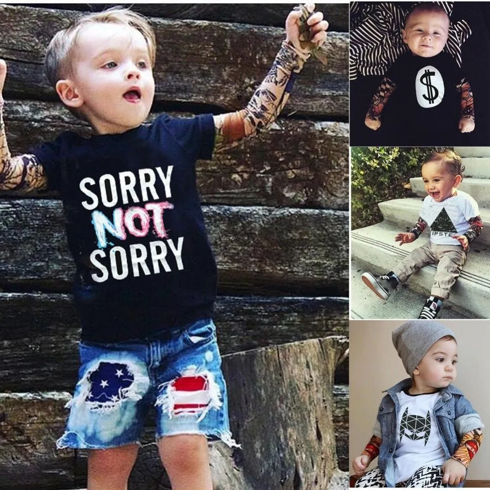 

Children's girls clothing Summer boys T-shirt long-sleeved tattoo printing T-shirt Sorry not sorry letter Kids Clothes Top tees