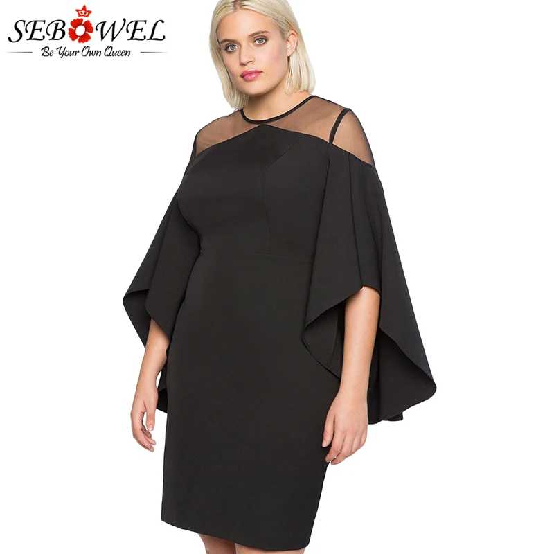 Black-Mesh-Illusion-Cold-Shoulder-Plus-Size-Dress-LC220395-2-2 