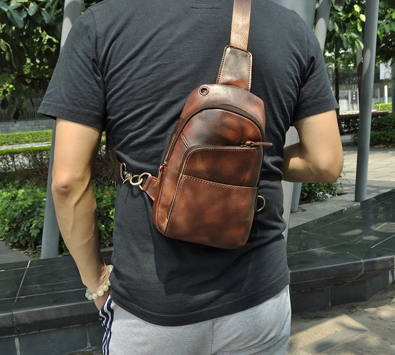 Мужская качественная кожаная повседневная модная треугольная сумка на грудь Дизайнерская Дорожная сумка-слинг 8 "планшет на одно плечо