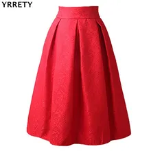 YRRETY/модные красные юбки принцессы с высокой талией; элегантная Плиссированная Юбка До Колена; расклешенные юбки для женщин; Женская юбка;