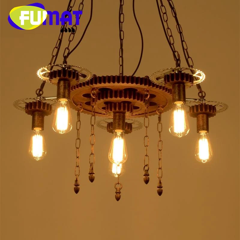

FUMAT Industrial Vintage Loft Retro Style Bicycle Gear Pendent light 6 7 9 Lights With Edison Bulbs Chandelier Lamp