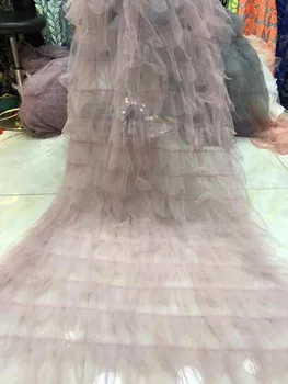 

2019 Sale wholesale price 3d flower design French lace fabric high quality African tulle lace fabric 3d flowers and beads 5y