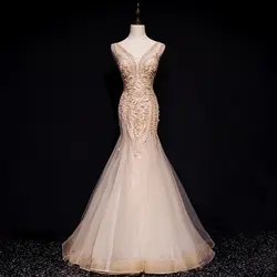 Vestido de formatura longo Новинка 2019 года кружево бисером Роскошные Шампанское Сексуальная Русалка платье для выпускного вечера на заказ galajurken высо