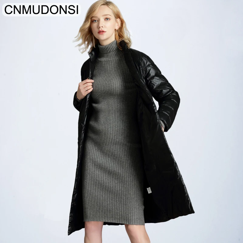 

CNMUDONSI 2018 women's light down jacket large pocket long paragraph wild casual foreign trade female 90 white duck down