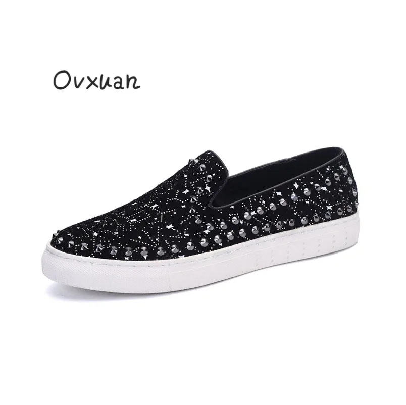 

Ovxuan Round Rivets Men Handmade Loafers Star Pattern Fashion Party Men's Dress Shoes Italy Man Flats Casual slip on shoes