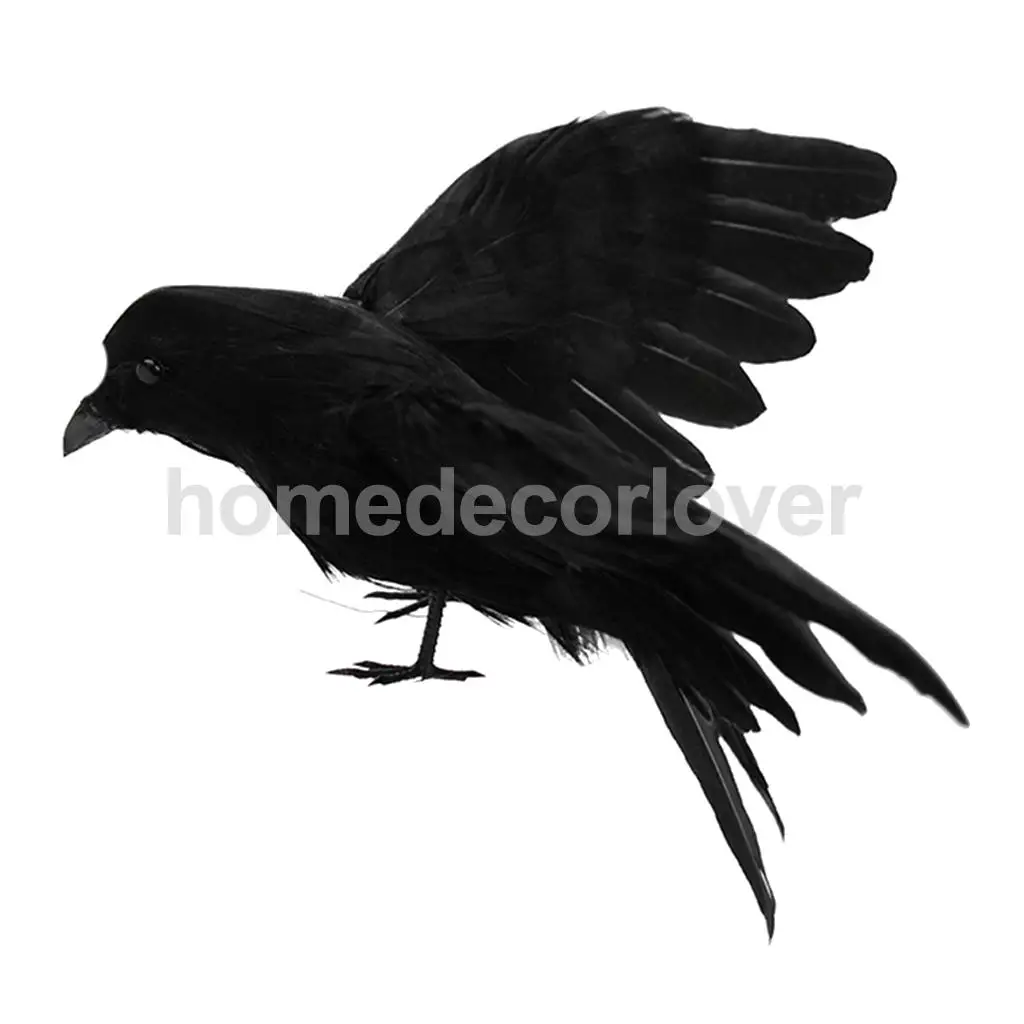 Artificial Realistic Feathered Crow Raven Birds Garden Tree Wedding Decor Photo Props Halloween Decor Craft