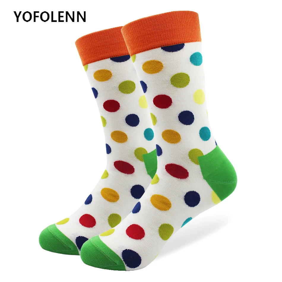 

Happy Funny Men Socks Thermal Art Men High Quality Colored Combed Cotton Socks with Colorful Big Dot Wedding Gift