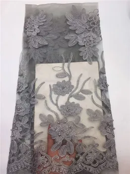 

Latest beads African Laces Fabrics Embroidered African French Lace Fabric Cheap African French Net tulle Lace Fabric gray green