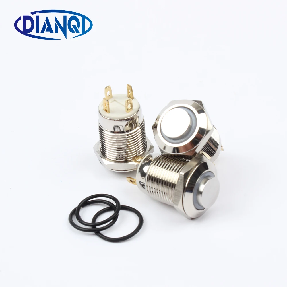 12mm metal brass push button switches ring illumination high round