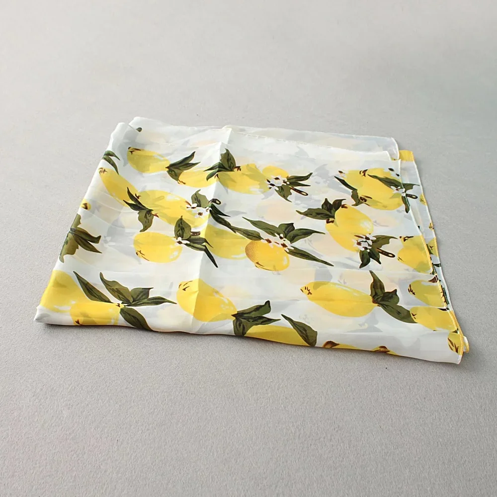 2019 Испания Элитный бренд Лимонное дерево цветочный шелковая шаль шарф Дамская мода длинные мягкие бандана Обёрточная бумага пончо Кепки