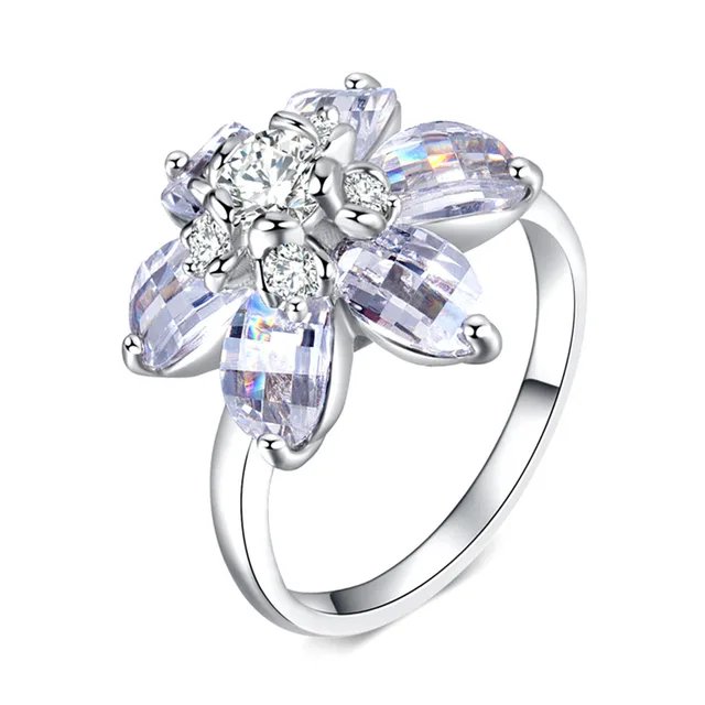 New Arrival Silver Color Clear Zircon CZ Flower Design Party Rings Female Jewelr New Arrival Silver Color Clear Zircon CZ Flower Design Party Rings Female Jewelr