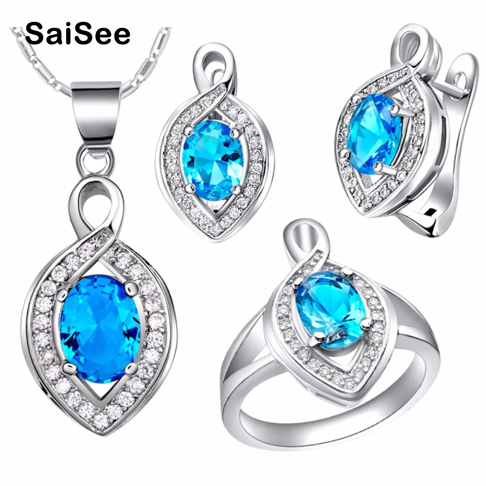 Charming Zircon 925 Sterling Silver Wedding Jewelry Sets Water Drop 
