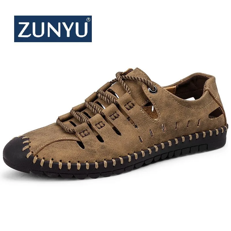 

2019 New Summer Men Genuine Leather Sandals Business Casual Shoes Men Outdoor Beach Sandals Roman Men Summer Water Shoes Size 48