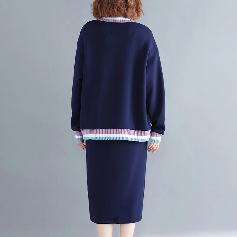 Women Autumn  Two Piece Tops and Skirts 2018 New  Fashion Casual Sweater Clothes For Female Plus Size Suits CH795 (7)