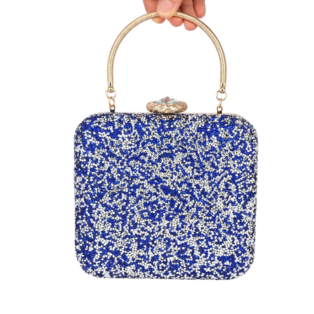 Blue large Crystal Clutch Bag handle Fashion Tote Evening Bag Luxury Sparkly Crystal Encrusted