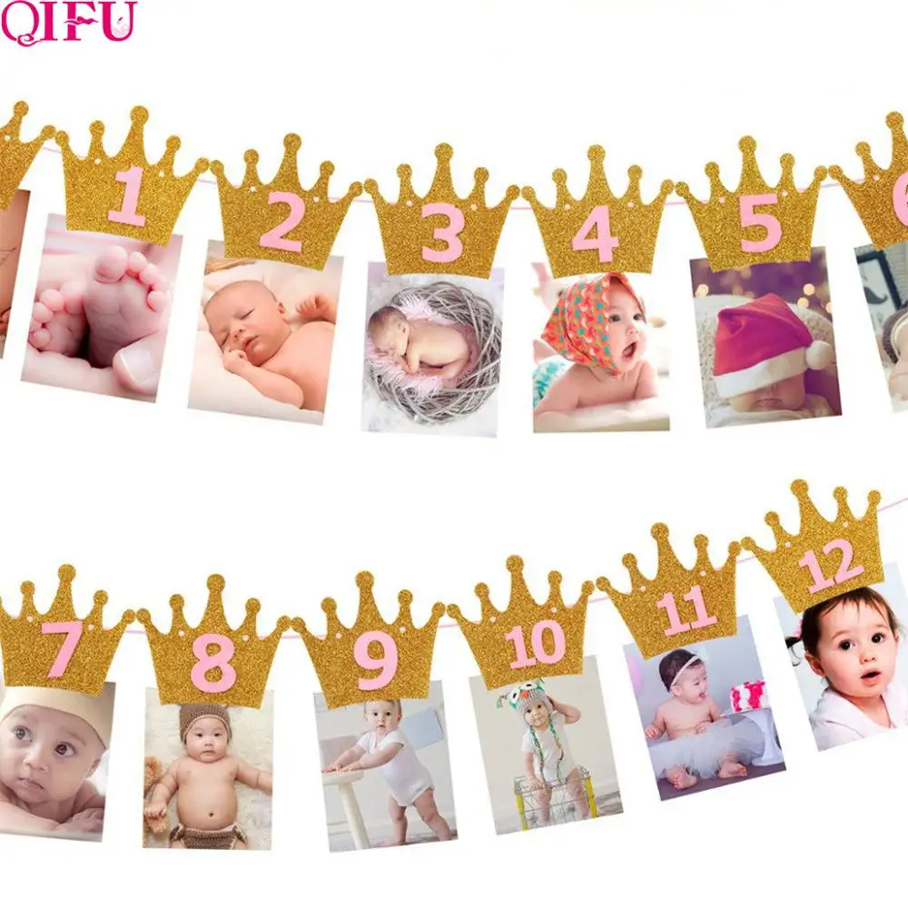 QIFU 1st День Рождения украшения Детские сувениры первый день рождения баннер флаг один год овсянка гирлянда Baby Shower декор для мальчиков и девочек