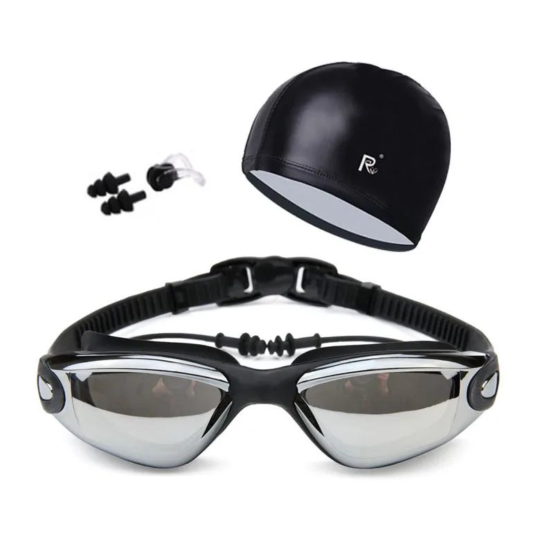 New Diving Goggles with cap Adults Ear Plug Nose Clip set Professional Waterproof anti-fog UV Swim Eyewear Swimmming Glasses