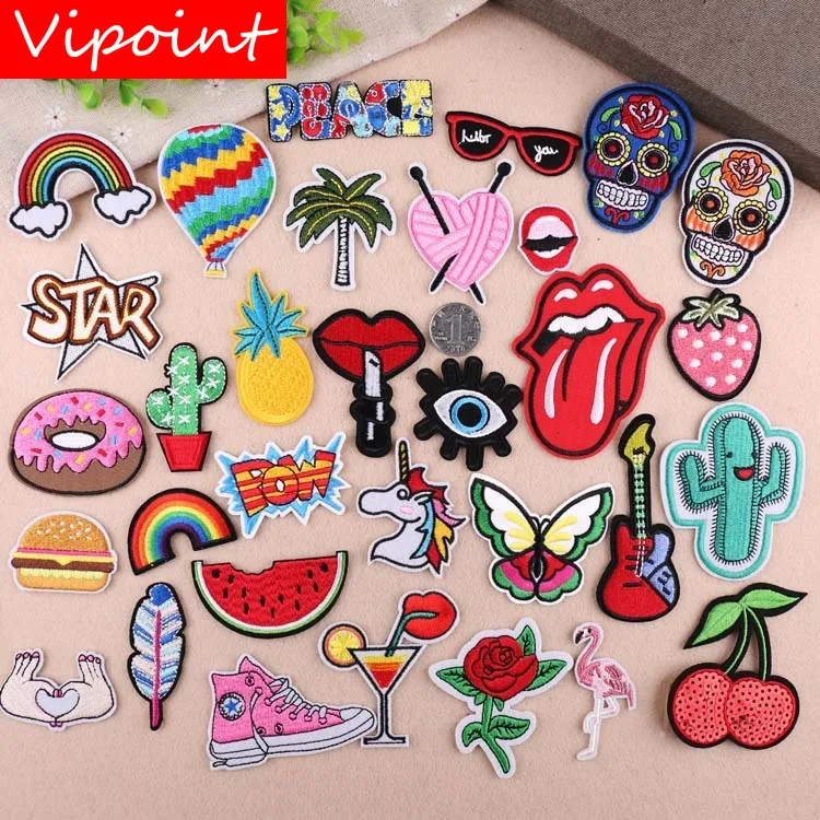 

VIPOINT one set embroidery foods trees eyes lip patch cartoon patches badges applique patches for clothing YX-113