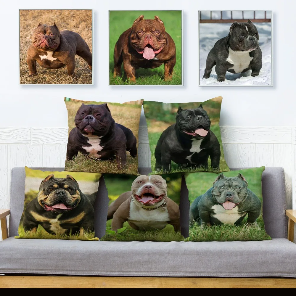 

Loyalty American Bully Pitbull Dog Throw Pillow Cover 45*45cm Cushion Covers Linen Pillow Case Car Sofa Home Decor Pillows Case