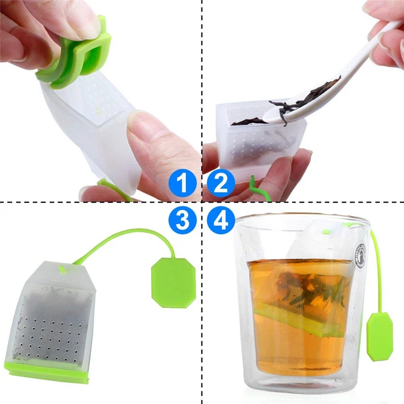 Silicone Tea Infuser Bag Reusable Safe Loose Leaf Tea Bags Strainer Filter Drinker Utensils 2/4pcs tea infuser