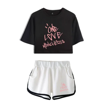 

2019 Ariana Grande Summer Kpops Women Two Piece Set Shorts/T-shirts summer Clothes 2018 Hot Sale Harajuku Print Plus Size XXL