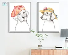 

SPLSPL Unframed Watercolor Animals Canvas Art Print Poster and Painting Cute Dog Hand Drawn Wall Picture for Home Decor