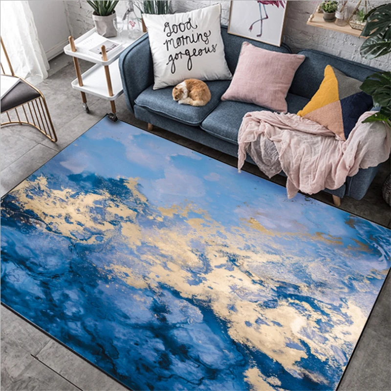 

AOVOLL European Trend Abstract Watercolor Blue Gold Sea Water Pattern Carpet Carpets For The Modern Living Room Bedroom Rugs