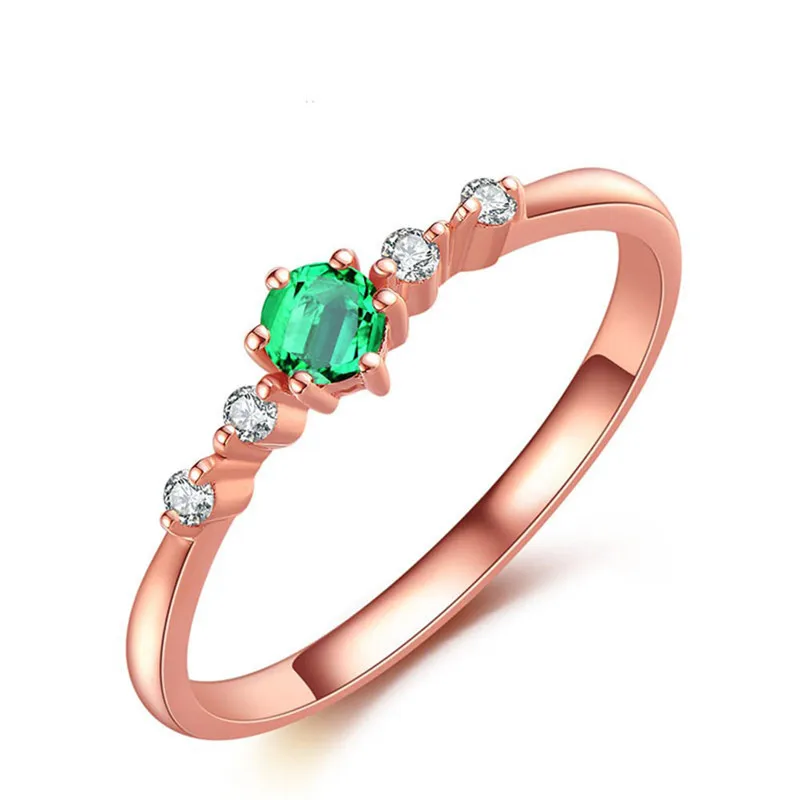 

BOAKKO Gold Green Ring Rhinestones Genuine Solid Fashion Vintage wedding Engagement Rings For Women Fine Jewelry Z4