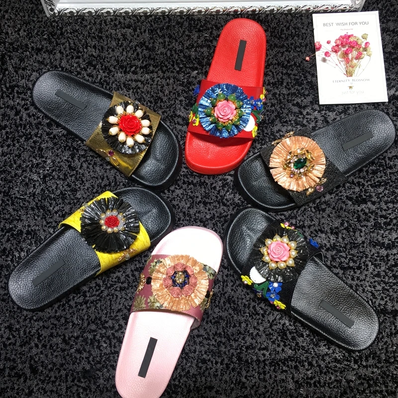 

2017 New Spring Summer Shoes Woman Tide Bathroom Style Slippers Basic Designer Woman Cozy Slippers Luxury Appliques Slippers